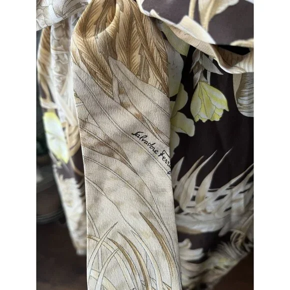 Salvatore Ferragamo Safari Logo Sheered Tan Brown Belted Maxi dress EEUC US14/42 - Picture 13 of 15